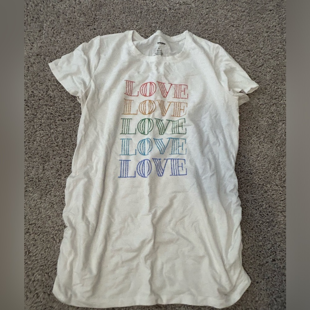 Maternity love white short sleeve shirt